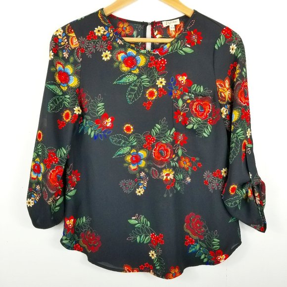 Lily White Black & Red Floral Flowy Top - Picture 1 of 9